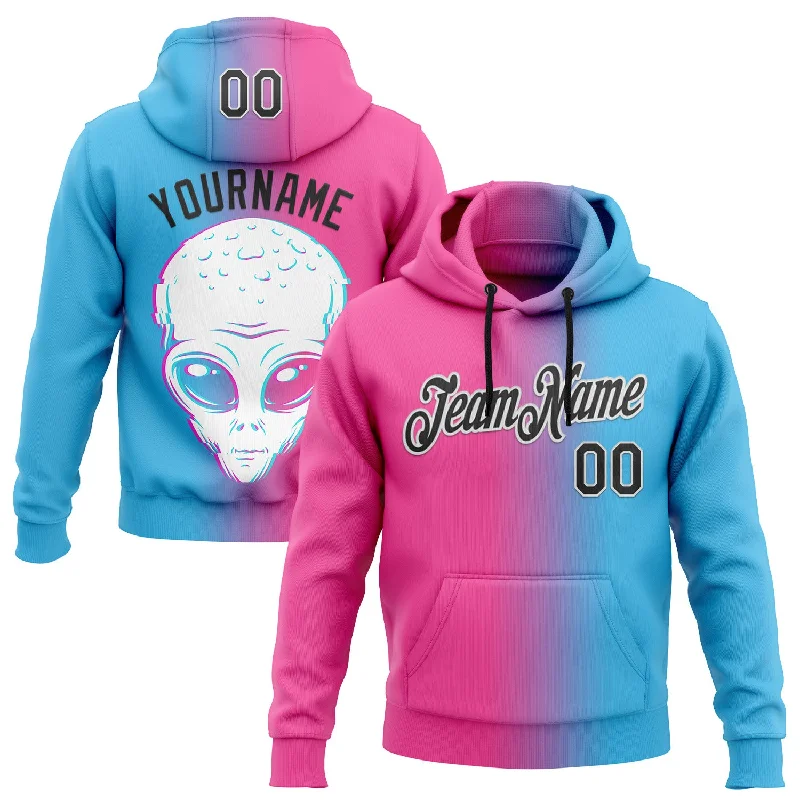 Women's Bishop Sleeve Hoodies-Custom Stitched Sky Blue Black-Pink 3D Halloween Gradient Sports Pullover Sweatshirt Hoodie