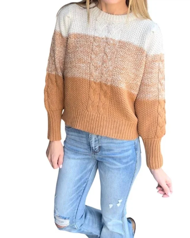 Women's Metallic Denim Pullovers-Ombre Sweater In Camel