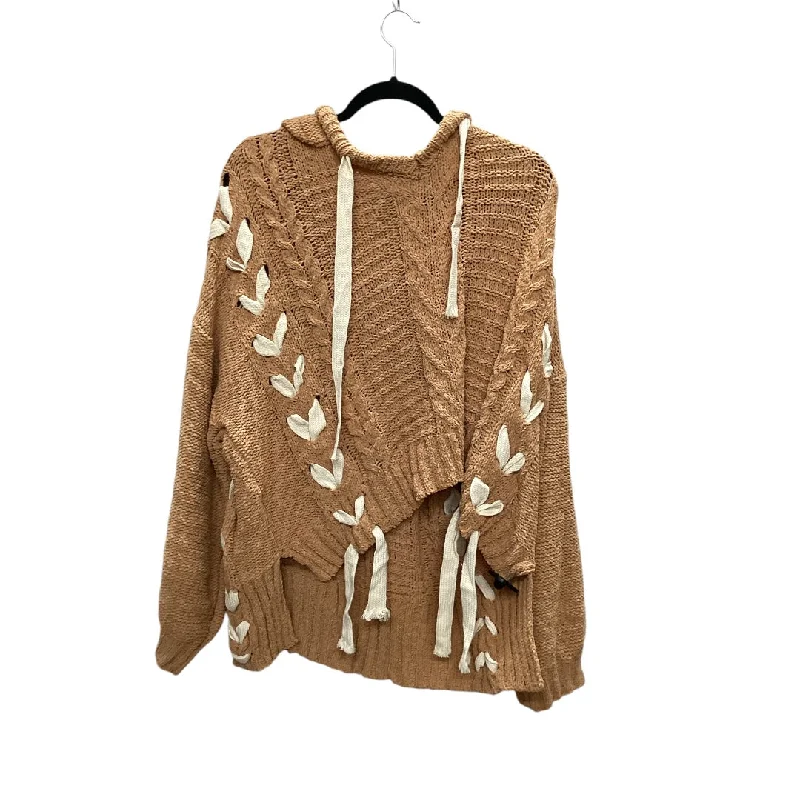 Women's Cold Shoulder Sweatshirts-Sweatshirt Hoodie By Pol In Tan, Size: L