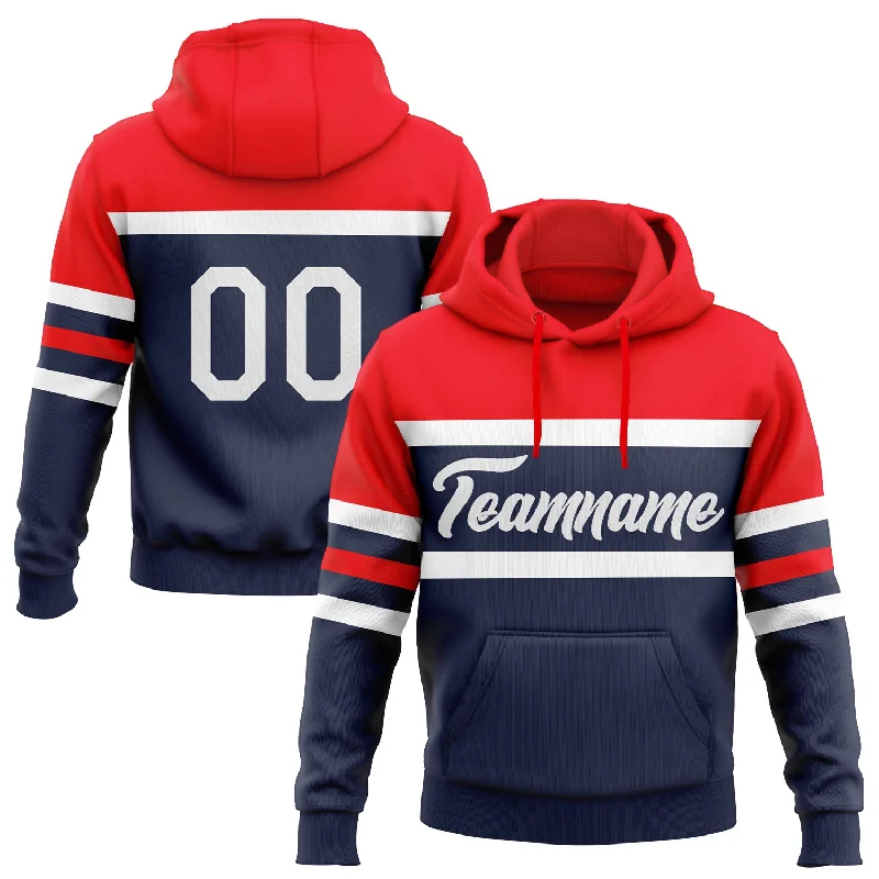 Women's Patchwork Hoodies-Custom Stitched Navy White-Fire Red Line Sports Pullover Sweatshirt Hoodie