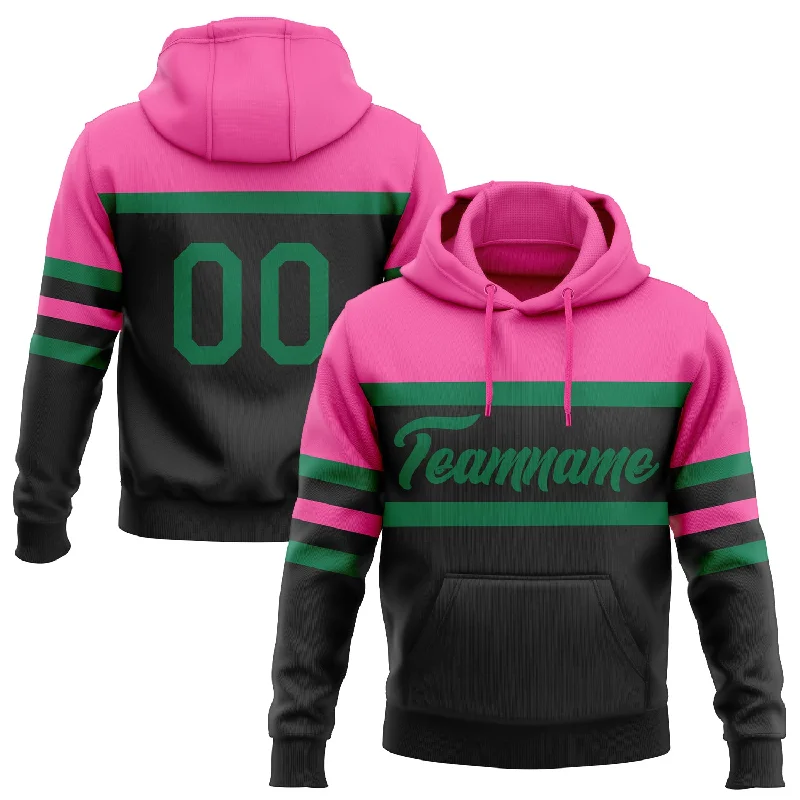 Women's Tunic Hoodies-Custom Stitched Black Kelly Green-Pink Line Sports Pullover Sweatshirt Hoodie