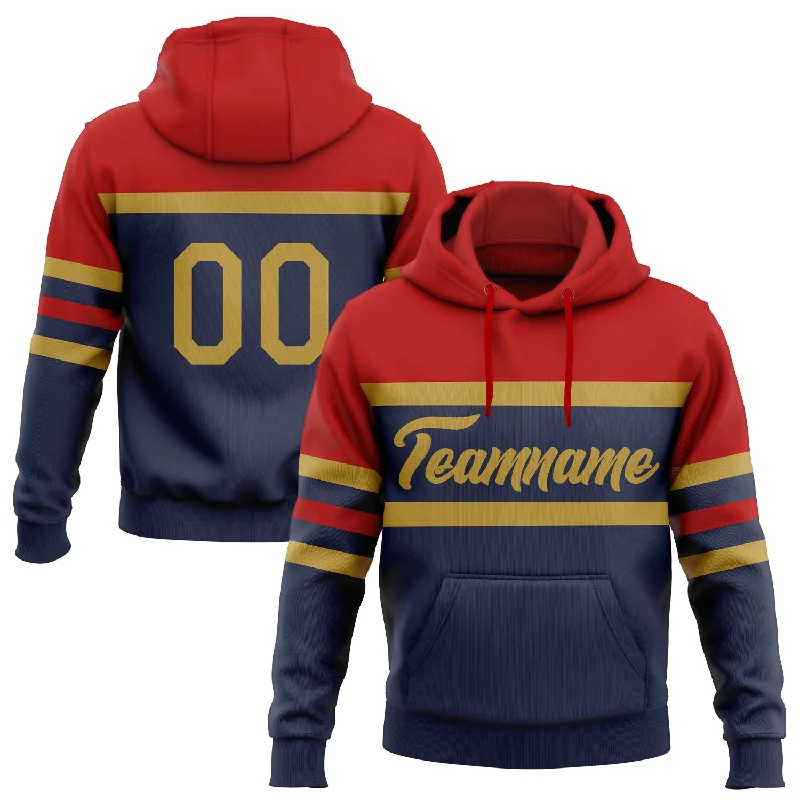 Women's Roll Tab Sleeve Hoodies-Custom Stitched Navy Old Gold-Red Line Sports Pullover Sweatshirt Hoodie