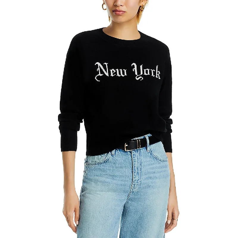 Women's Textured Pleated Pullovers-Womens Cashmere Printed Crewneck Sweater