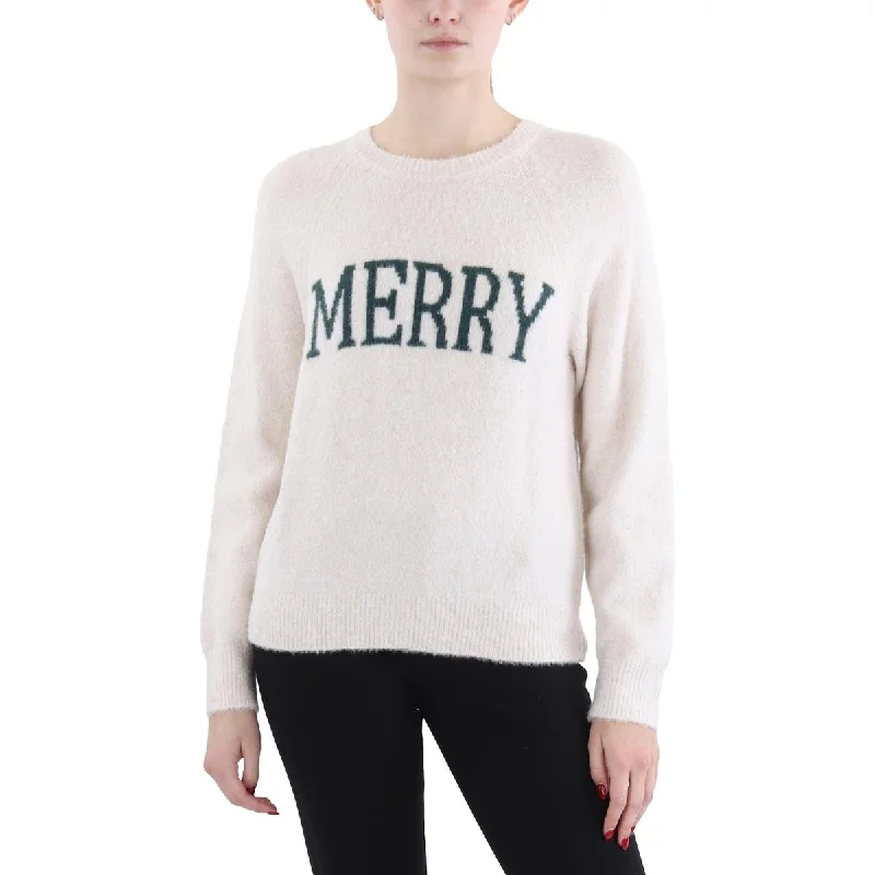 Women's Slit A-Line Pullovers-Womens Knit Ribbed Trim Christmas Sweater