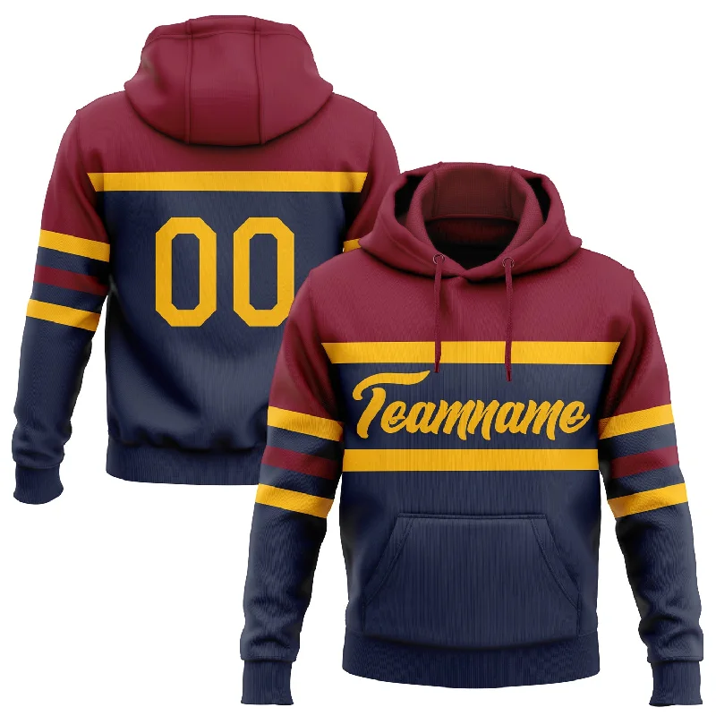 Women's Pocket Hoodies-Custom Stitched Navy Gold-Crimson Line Sports Pullover Sweatshirt Hoodie