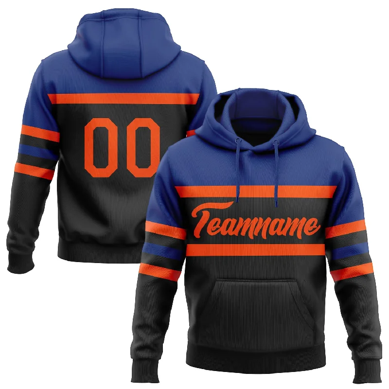 Women's Worn-In Hoodies-Custom Stitched Black Orange-Royal Line Sports Pullover Sweatshirt Hoodie