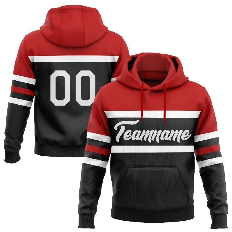 Women's Altered Fit Hoodies-Custom Stitched Black White-Red Line Sports Pullover Sweatshirt Hoodie