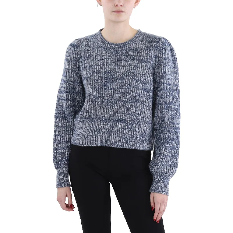 Women's Textured Ruffle Pullovers-Womens Open Stitch Long Sleeve Funnel-Neck Sweater