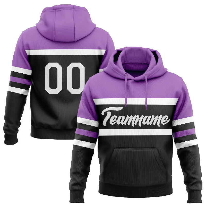 Women's Shirred Hoodies-Custom Stitched Black White-Medium Purple Line Sports Pullover Sweatshirt Hoodie