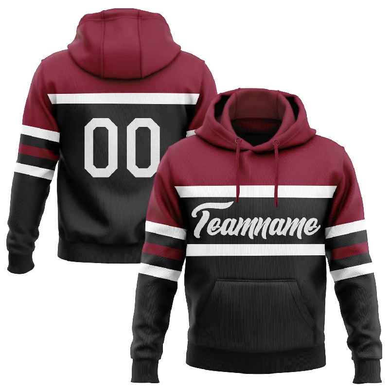 Women's Straight Fit Hoodies-Custom Stitched Black White-Crimson Line Sports Pullover Sweatshirt Hoodie