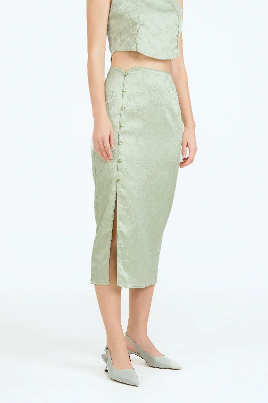 Women's Fleece Floral Skirts-Lunar Cheongsam Skirt in Brilliant Green