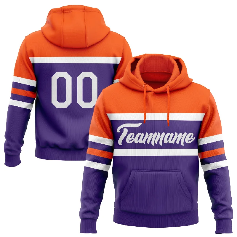 Women's Off-Shoulder Hoodies-Custom Stitched Purple White-Orange Line Sports Pullover Sweatshirt Hoodie