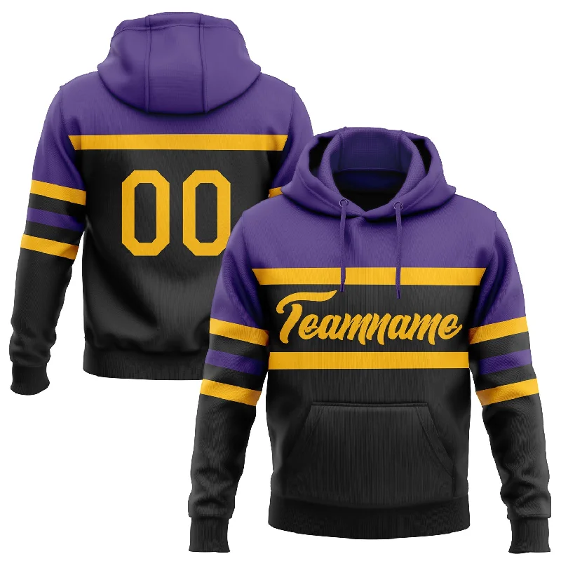 Women's Thermal Hoodies-Custom Stitched Black Gold-Purple Line Sports Pullover Sweatshirt Hoodie