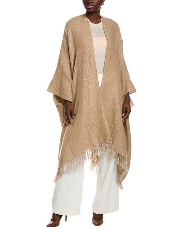 Women's Textured Pencil Pullovers-Brunello Cucinelli Linen-Blend Poncho