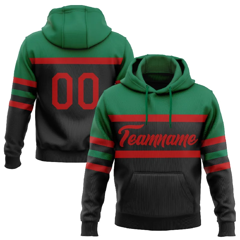 Women's Stylish Hoodies-Custom Stitched Black Red-Kelly Green Line Sports Pullover Sweatshirt Hoodie