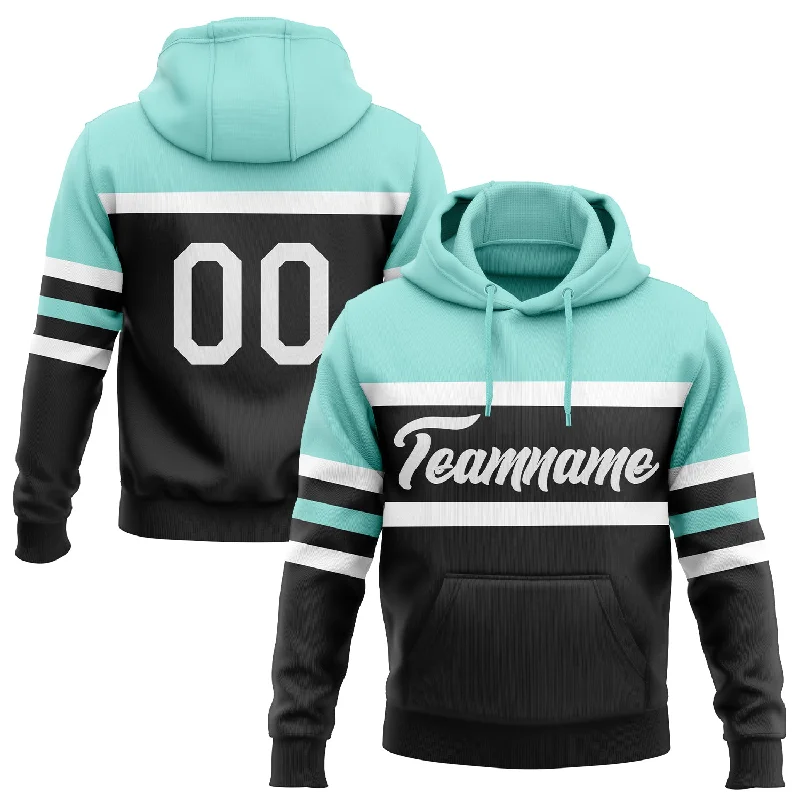 Women's Smocked Hoodies-Custom Stitched Black White-Ice Blue Line Sports Pullover Sweatshirt Hoodie