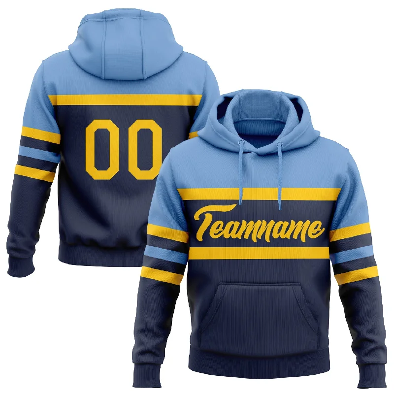 Women's Printed Hoodies-Custom Stitched Navy Yellow-Light Blue Line Sports Pullover Sweatshirt Hoodie