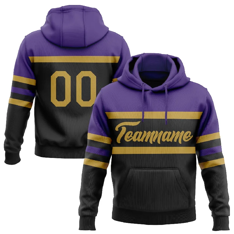 Women's Tassel Hoodies-Custom Stitched Black Old Gold-Purple Line Sports Pullover Sweatshirt Hoodie