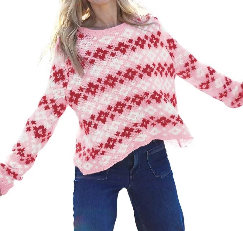 Women's Tulle Pencil Pullovers-Fair Isle Crew Sweater In First Blush