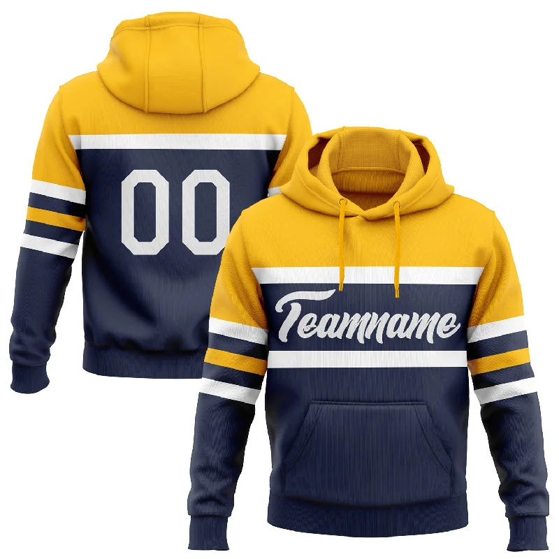 Women's Relaxed Fit Hoodies-Custom Stitched Navy White-Gold Line Sports Pullover Sweatshirt Hoodie