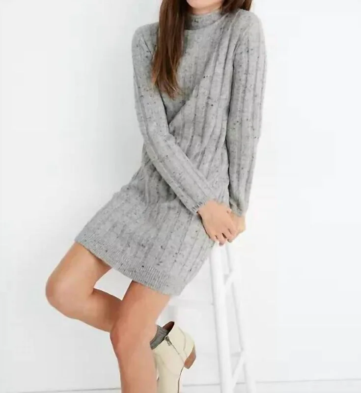 Women's Sequin Floral Pullovers-Donegal Rolled Mock Neck Sweater Dress In Gray