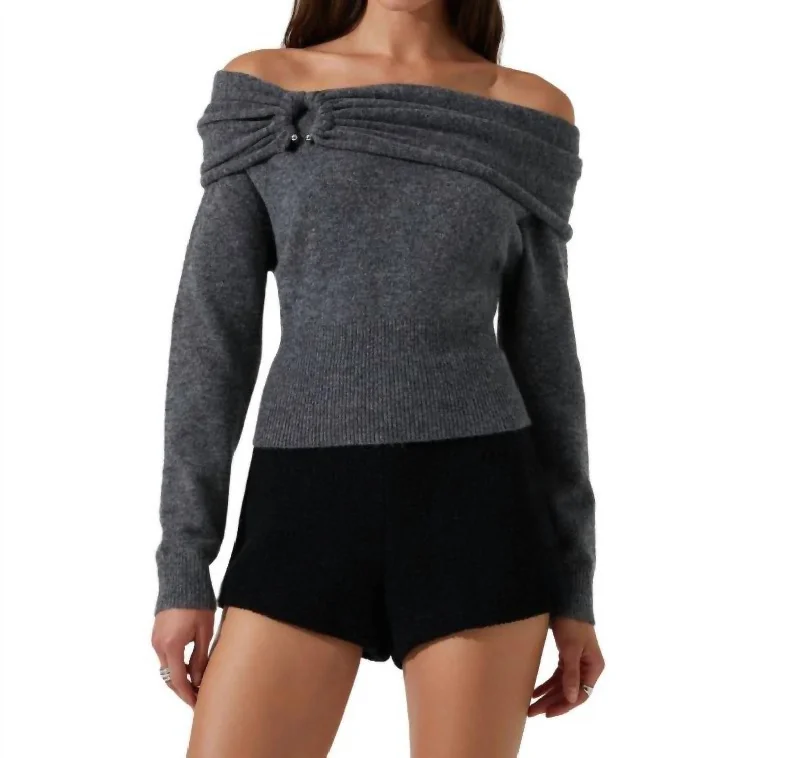 Women's Sequin A-Line Pullovers-Wylie Off Shoulder Sweater In Charcoal