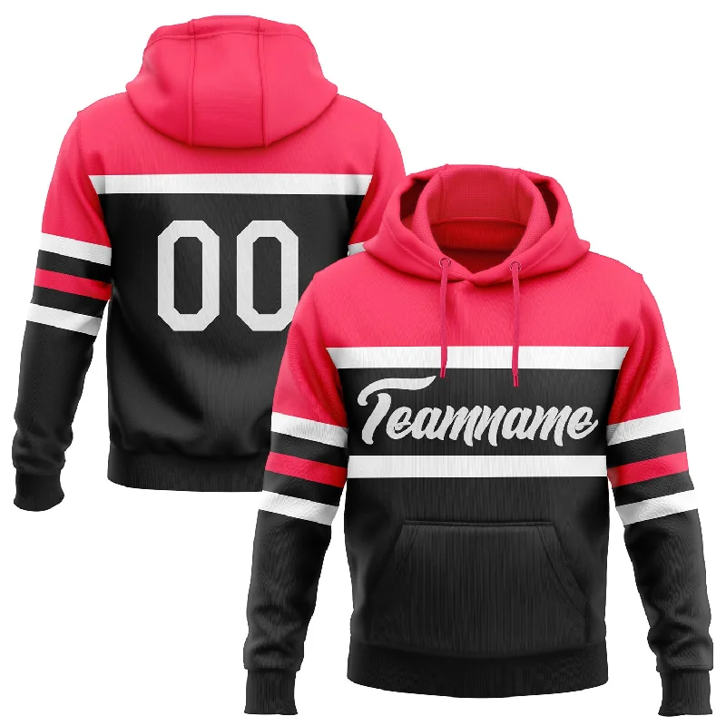 Women's Sequin Hoodies-Custom Stitched Black White-Neon Pink Line Sports Pullover Sweatshirt Hoodie