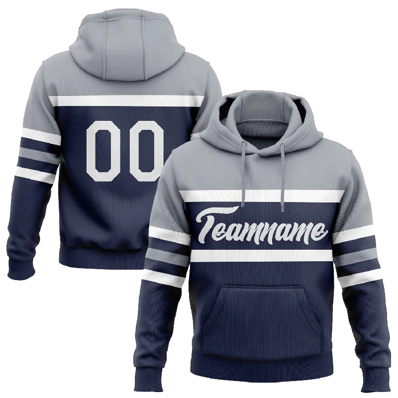 Women's Pullover Hoodies-Custom Stitched Navy White-Gray Line Sports Pullover Sweatshirt Hoodie