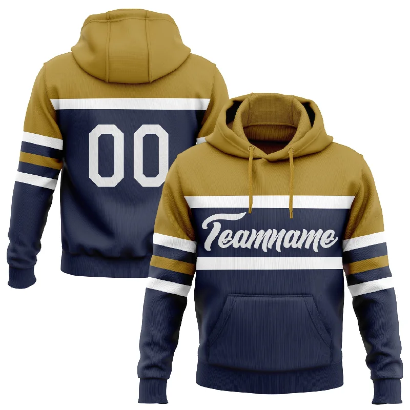 Women's Raglan Sleeve Hoodies-Custom Stitched Navy White-Old Gold Line Sports Pullover Sweatshirt Hoodie