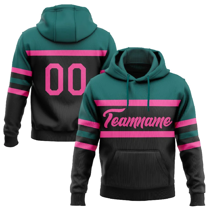 Women's Specialty Size Hoodies-Custom Stitched Black Pink-Teal Line Sports Pullover Sweatshirt Hoodie