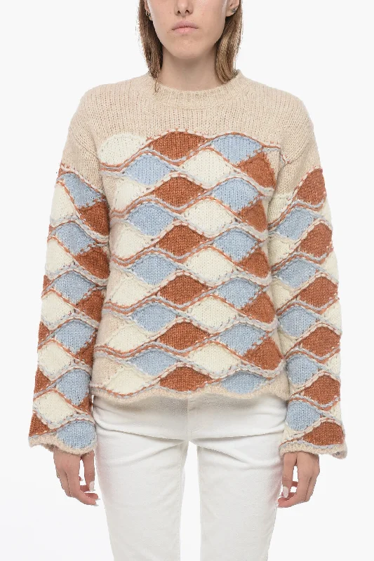 Women's Party Pullovers-Roberto Collina Argyle Motif Crew-neck Sweater