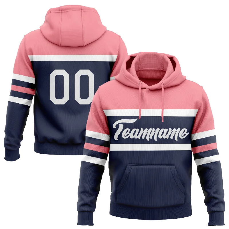 Women's Patterned Hoodies-Custom Stitched Navy White-Medium Pink Line Sports Pullover Sweatshirt Hoodie