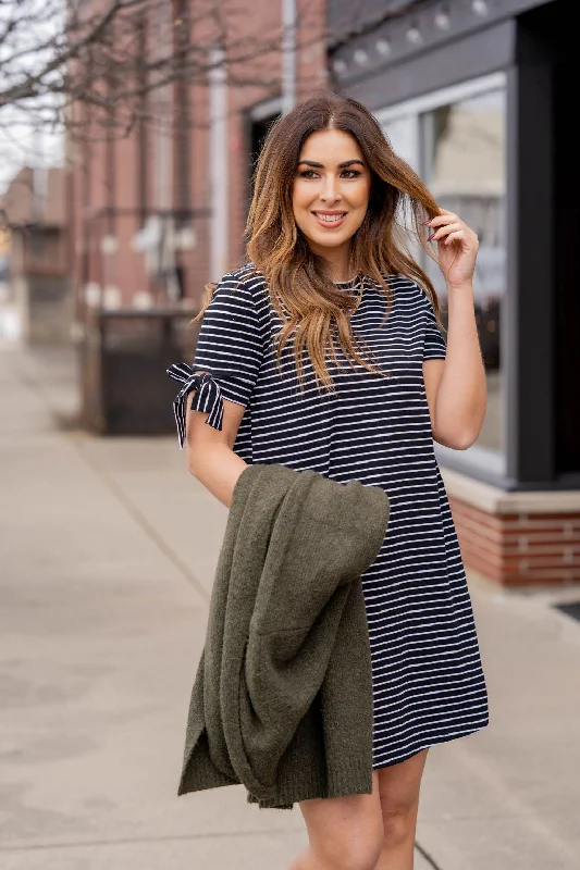 Striped Tie Sleeve Tee Dress