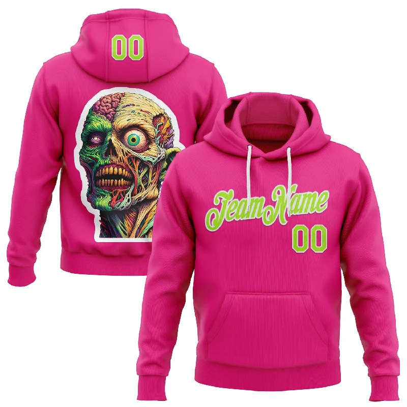 Women's Bell Sleeve Hoodies-Custom Stitched Hot Pink Neon Green-White 3D Halloween Sports Pullover Sweatshirt Hoodie