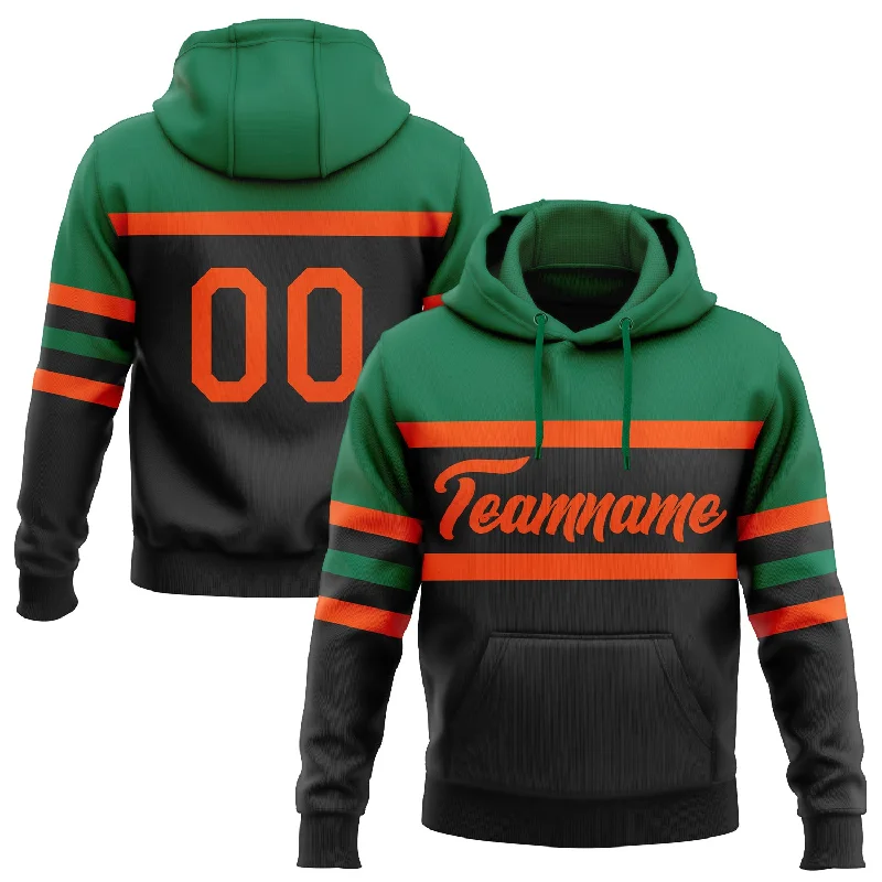 Women's Tailored Fit Hoodies-Custom Stitched Black Orange-Kelly Green Line Sports Pullover Sweatshirt Hoodie