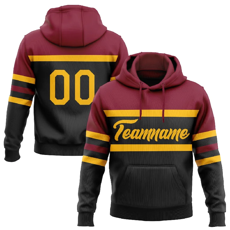 Women's Sporty Hoodies-Custom Stitched Black Gold-Crimson Line Sports Pullover Sweatshirt Hoodie