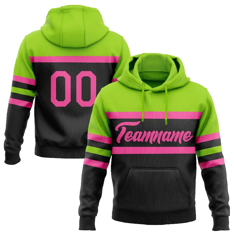 Women's Snap Button Hoodies-Custom Stitched Black Pink-Neon Green Line Sports Pullover Sweatshirt Hoodie