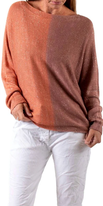 Women's Wool Pullovers-Argento Dual Toned Sweater In Rust/brown