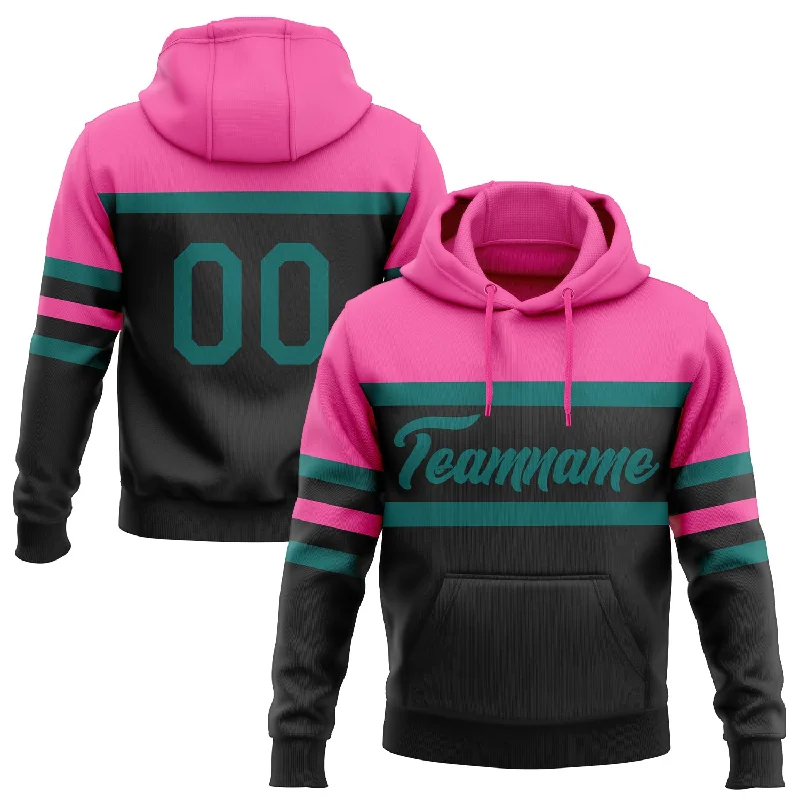 Women's Twist Knot Hoodies-Custom Stitched Black Teal-Pink Line Sports Pullover Sweatshirt Hoodie