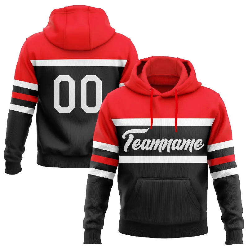 Women's Sash Waist Hoodies-Custom Stitched Black White-Fire Red Line Sports Pullover Sweatshirt Hoodie