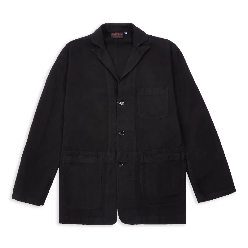 Women's Silk Jackets-Cotton Blazer - Black Hopsack