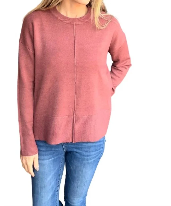 Women's Sequin Denim Pullovers-Basic Sweater In Fired Brick