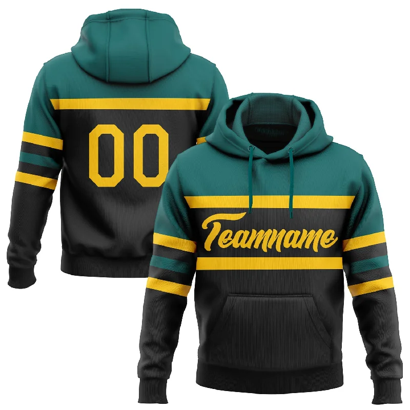 Women's Solid Color Hoodies-Custom Stitched Black Yellow-Teal Line Sports Pullover Sweatshirt Hoodie