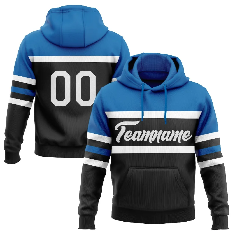 Women's Sleep Hoodies-Custom Stitched Black White-Blue Line Sports Pullover Sweatshirt Hoodie