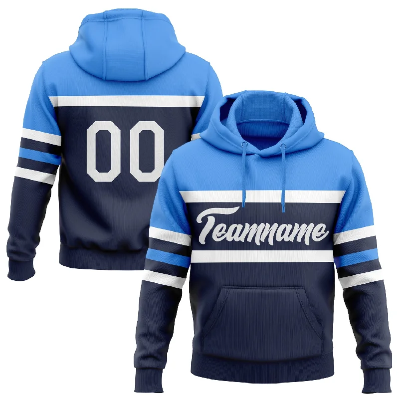 Women's Personalized Fit Hoodies-Custom Stitched Navy White-Powder Blue Line Sports Pullover Sweatshirt Hoodie