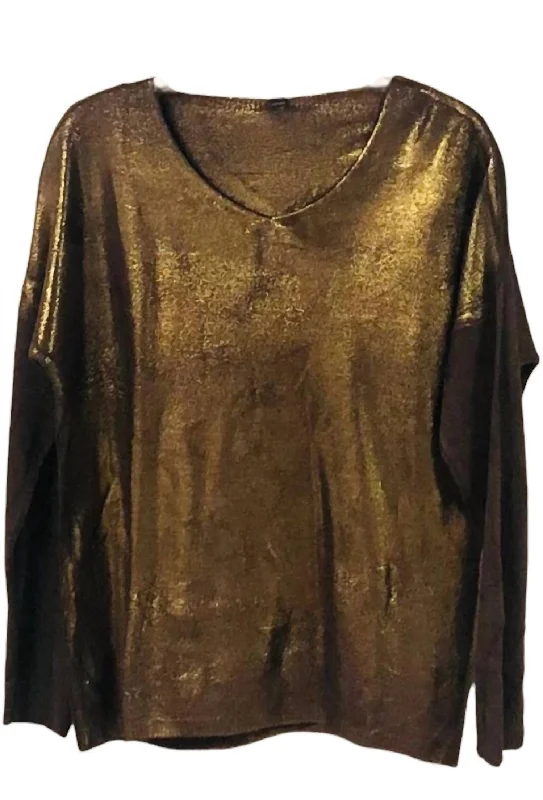 Women's Mini Denim Pullovers-Women's Light Weight Sweater In Gold Foil