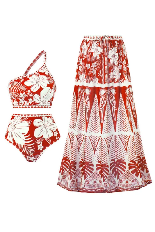 Women's Fleece Pleated Skirts-Sexy Bikini Swimsuit & Cover-Up Skirt Three Pieces Set