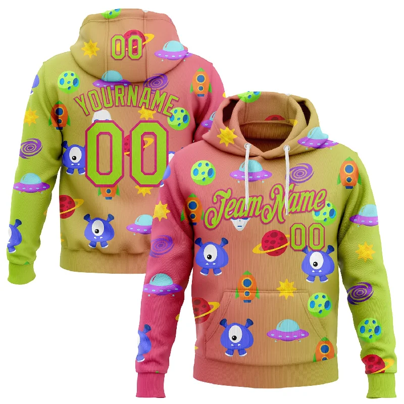 Women's Animal Print Hoodies-Custom Stitched Neon Green Hot Pink 3D Halloween Gradient Sports Pullover Sweatshirt Hoodie