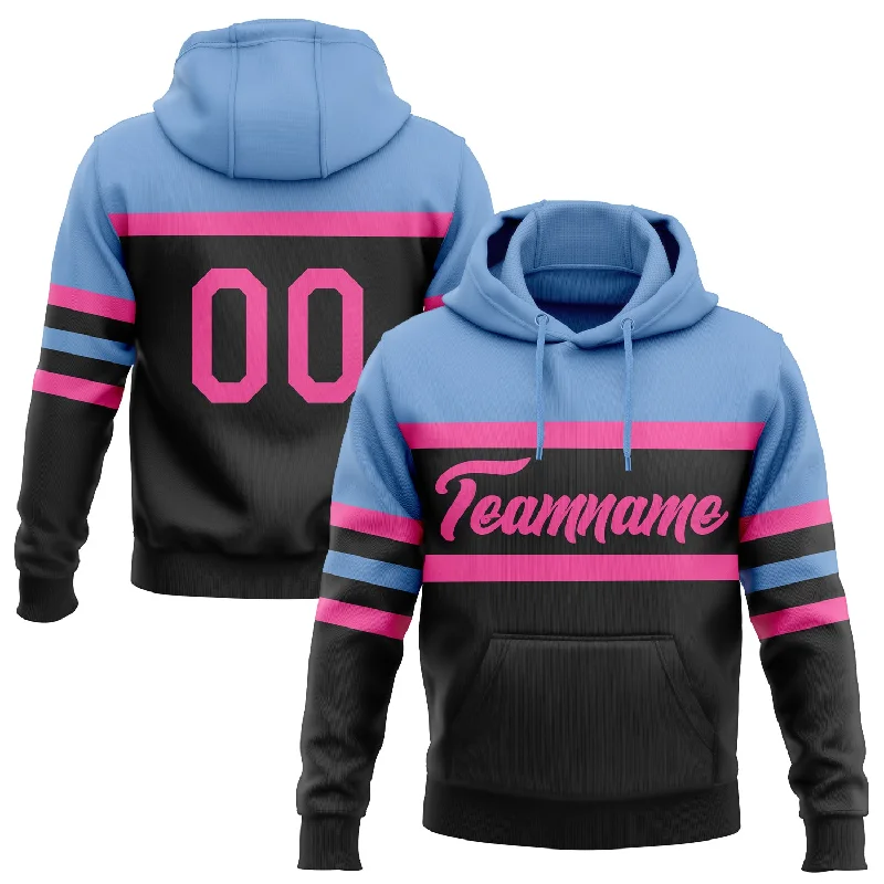 Women's Stretch Hoodies-Custom Stitched Black Pink-Light Blue Line Sports Pullover Sweatshirt Hoodie