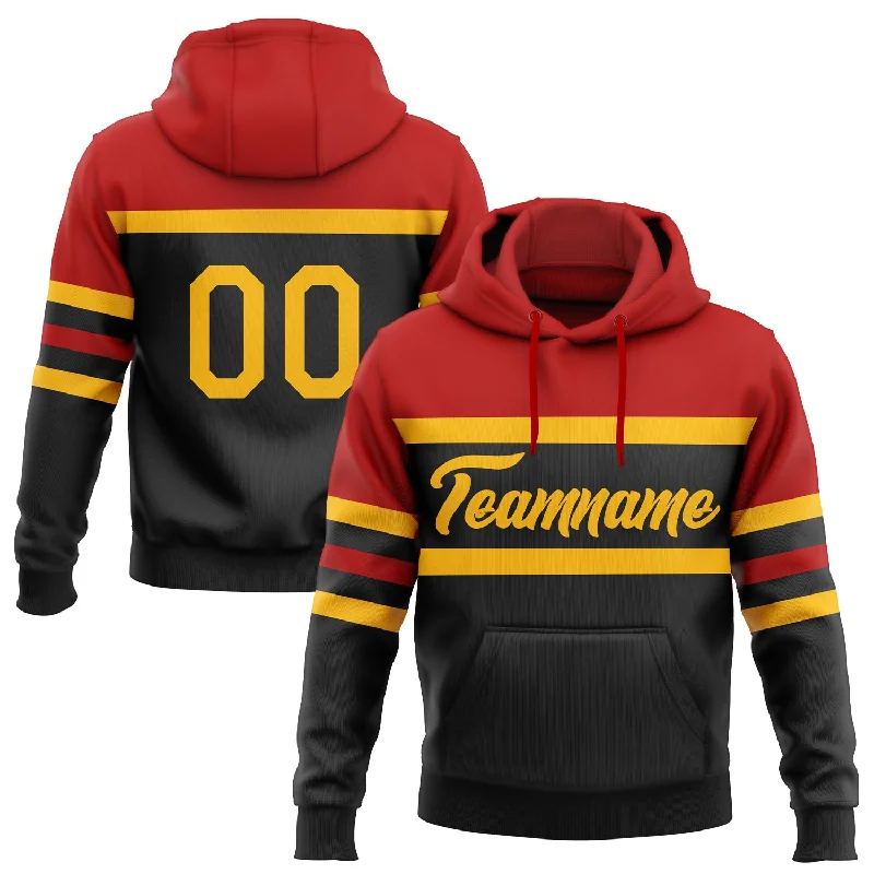 Women's Acid Wash Hoodies-Custom Stitched Black Gold-Red Line Sports Pullover Sweatshirt Hoodie